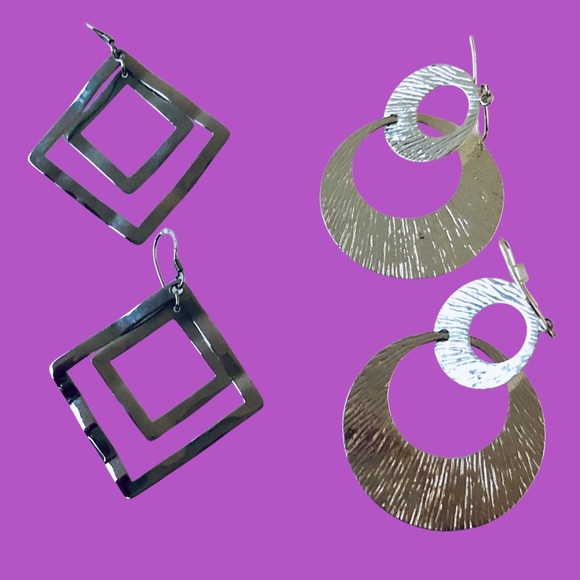 Fashion Silver Color Earrings Dangle French Wire Pierced Lot Of 2 Pairs - Picture 9 of 10